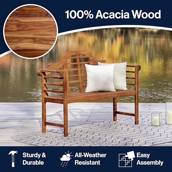 JONATHAN Y BNH103A Lutyens 51.2" 3-Seat Arched 600-Lbs Support Acacia Wood - Image 6