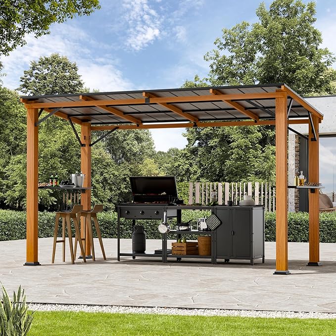 Hardtop Grill Gazebo 6'x12'with Side Shelf, Outdoor Gazebo by CoveredOutdoor