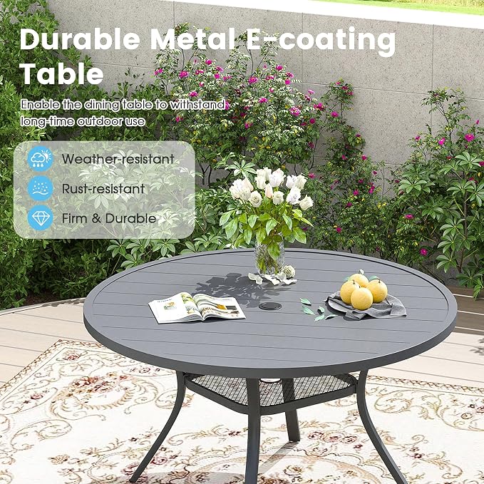Patio Dining Table for 4-6, Round Metal Outdoor Table - Image 5