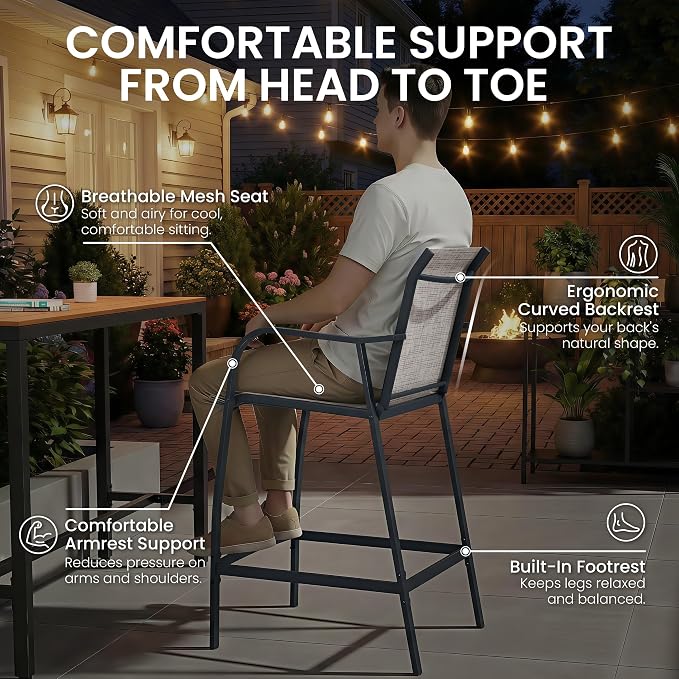 Crestlive Outdoor Bar Stools Set of 4, 500 lb Capacity Metal Patio Bar Chairs - Image 7