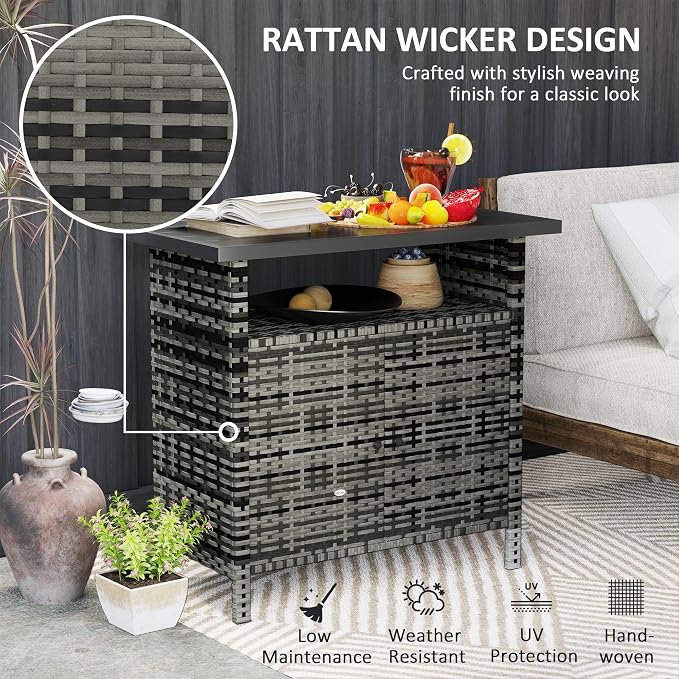 Outsunny Wicker Outdoor Storage Cabinet, Rattan Outdoor Bar Table - Image 4