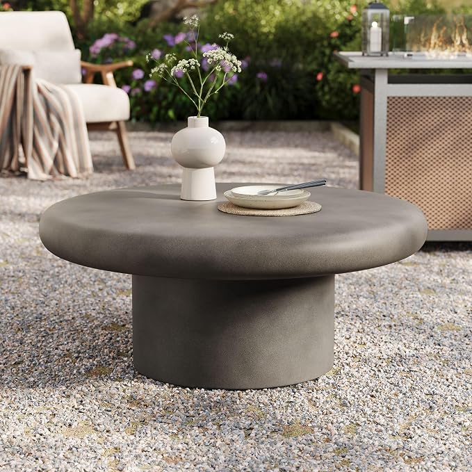 Modway Argos Round Concrete Coffee Table in Gray - Image 5