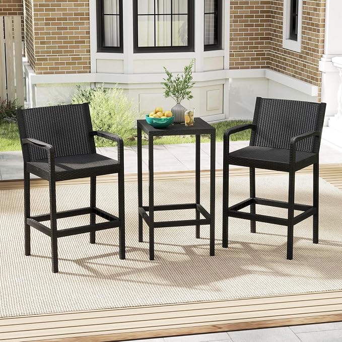 COSTWAY 3 Pieces Patio Bar Set, Modern Outdoor Bistro Set - Image 2