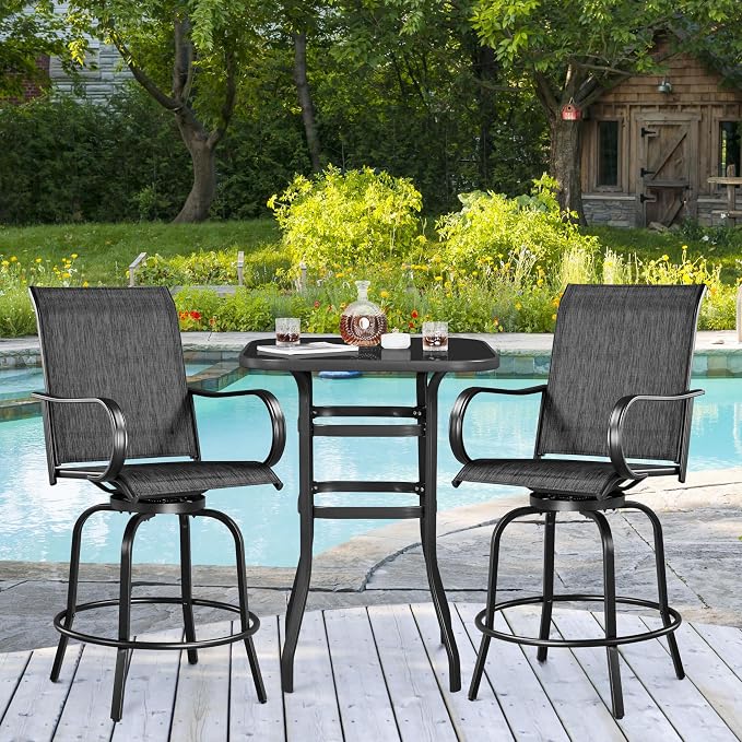 Yaheetech Patio Swivel Barstools Outdoor Chairs Set of 4, High Bistro Stools - Image 4