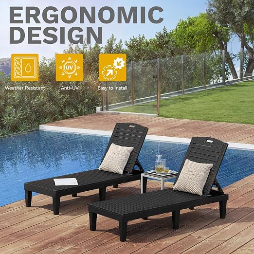 DWVO Outdoor Plastic Chaise Lounger, Poolside Lounge Chair w/5-Position - Image 6