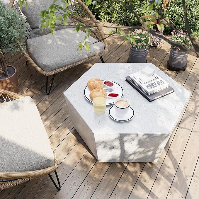 UPHA Outdoor Hexagon Coffee Table, Small Modern Minimalist Accent Tables by UPHA