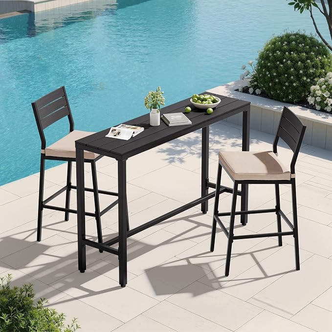 Crestlive Products Outdoor Bar Table and Chairs Set, 3 Piece Outside Patio Bar by CrestliveProducts