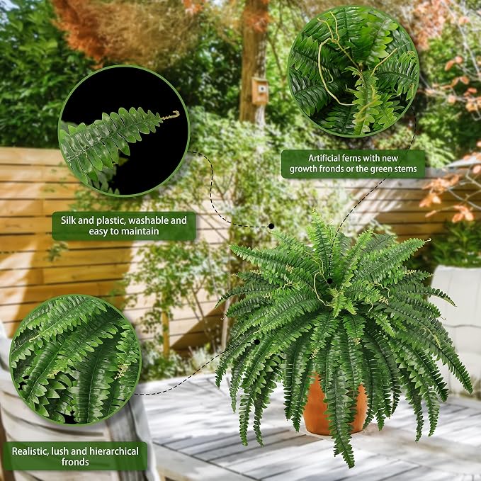 45" Fake Ferns, Realistic Large Artificial Bush Plants, 2 Artificial Boston - Image 6