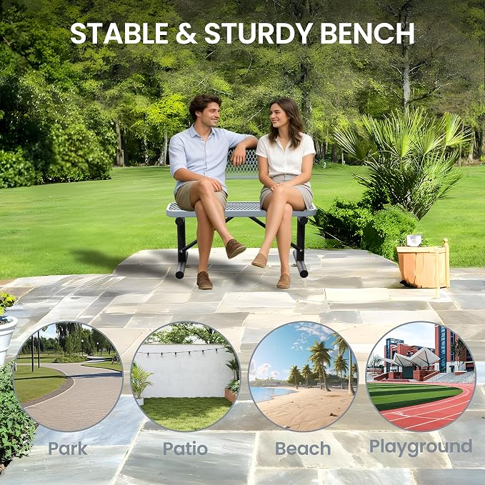 4 Feet Steel Park Bench for Outside, Outdoor Bench - Image 4