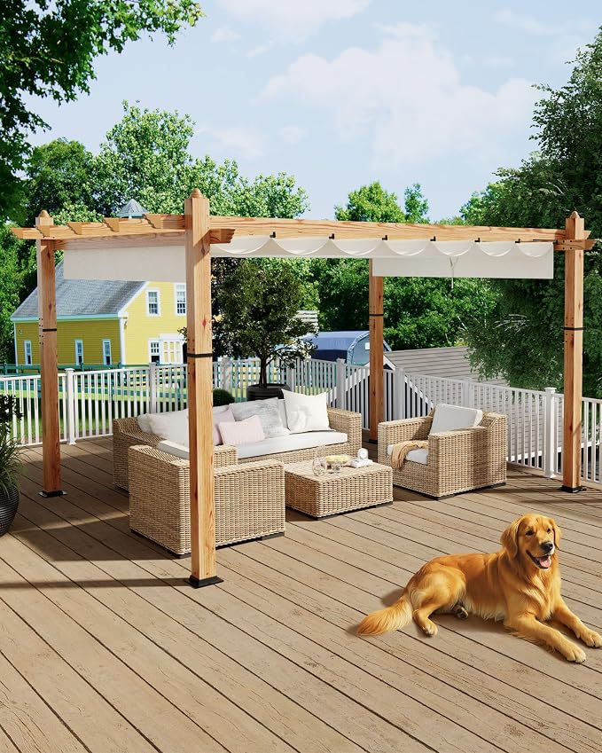 10x13 Ft Outdoor Pergola Faux Wood Grain Aluminum Gazebo by KYBOLT