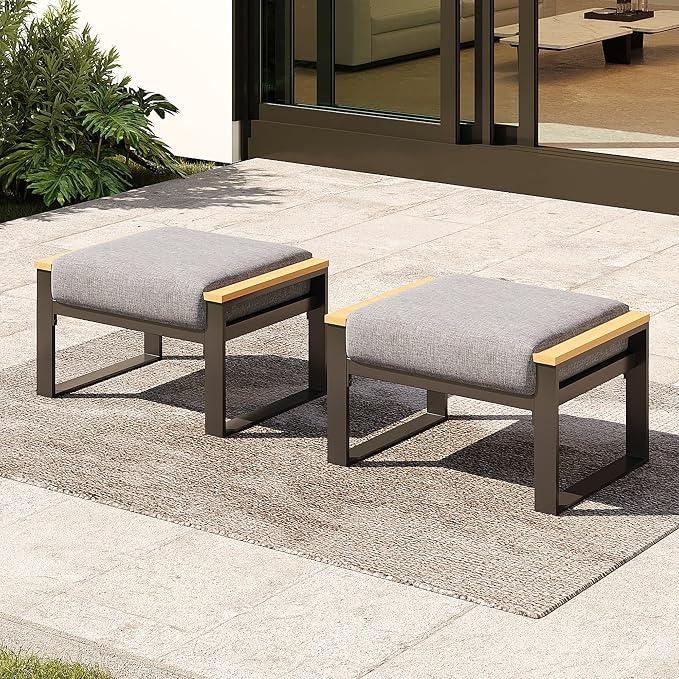Sundale Outdoor 2 Pieces Aluminum Patio Ottoman, Outdoor Footstool by SundaleOutdoor