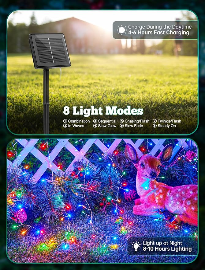 Brightown Solar Lights for Outside, 10Ft 120 LED Solar String Lights Outdoor - Image 2