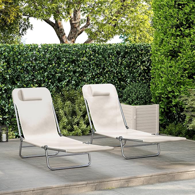 Outsunny 2 Piece Folding Chaise Lounge Chairs, Pool Sun Tanning Chairs - Image 9
