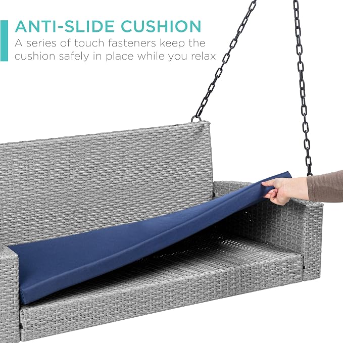 Best Choice Products Woven Wicker Outdoor Porch Swing, Hanging Patio Bench - Image 5