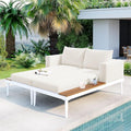 Polibi Patio Metal Daybed with Wood Topped Side Spaces by Polibi