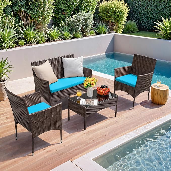 Homall 4 Pieces Patio Rattan Chair Wicker, Outdoor Indoor Use Backyard Porch - Image 5