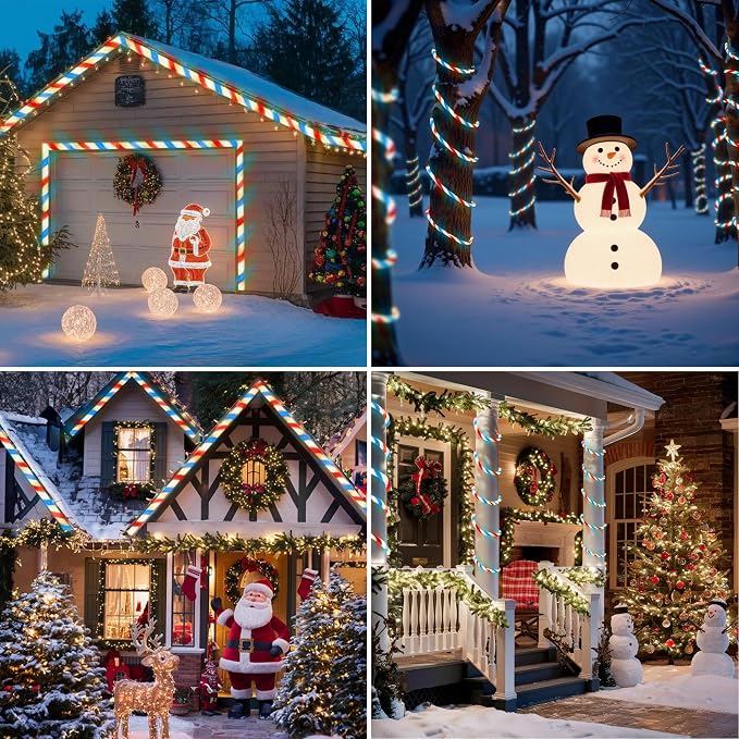 Jnaurb Christmas Candy Cane Lights, 33ft 240 LED Connectable White & Red & Blue - Image 7