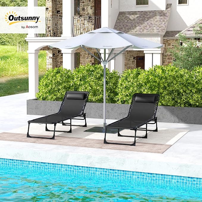Outsunny Folding Chaise Lounge Chair Set of 2, Patio Sun Tanning Chair - Image 2