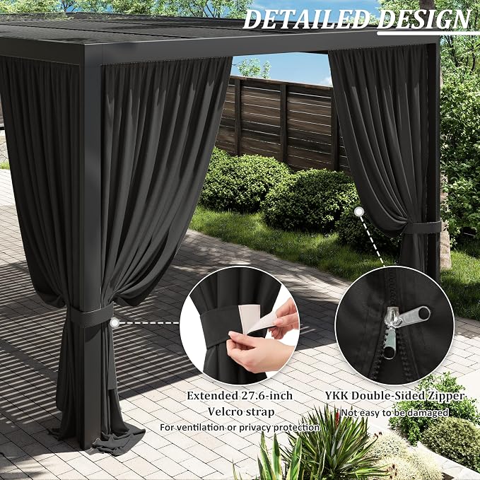 Gazebo Universal Replacement Privacy Curtain, 4-Panels Sidewall Curtains - Image 4