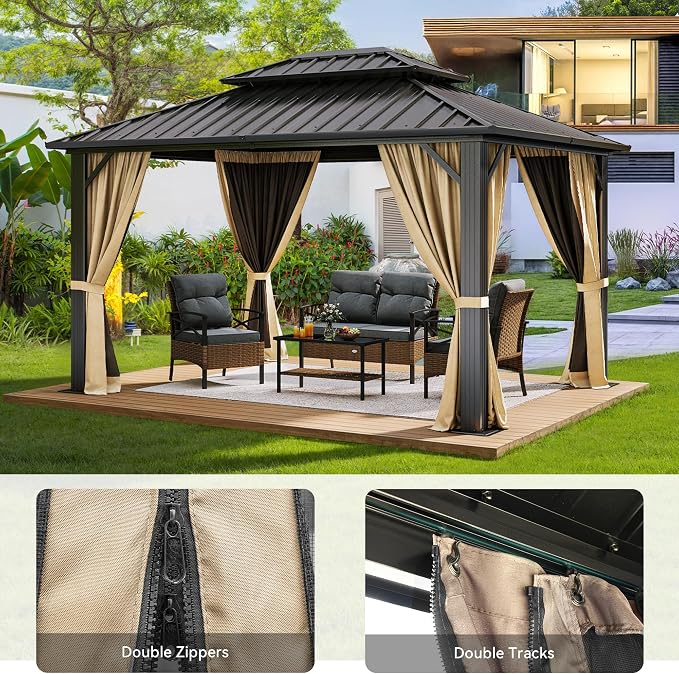 YITAHOME 10X12FT Hard Top Metal Gazebo Patios Double Roof Canopy Aluminum Frame - Image 7