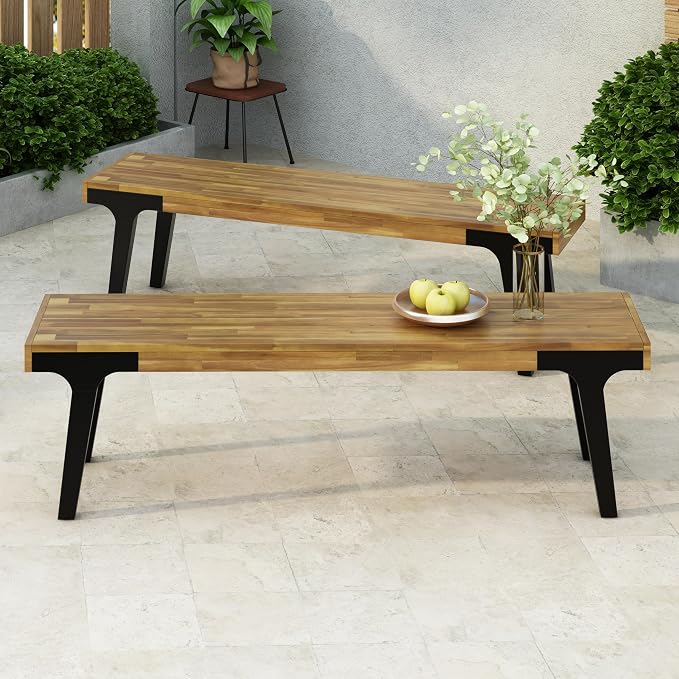 Christopher Knight Home 3 Piece Patio Dining Table, Acacia Wood Table Bench - Image 6