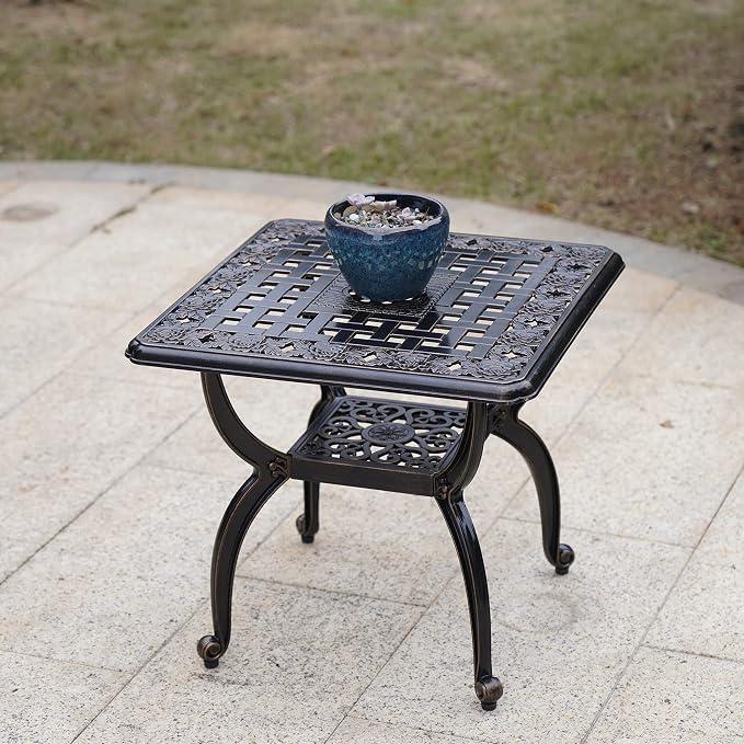 Mandolin Outdoor Patio, Rust -Resistant Cast Aluminum Side Table, Weather - Image 2