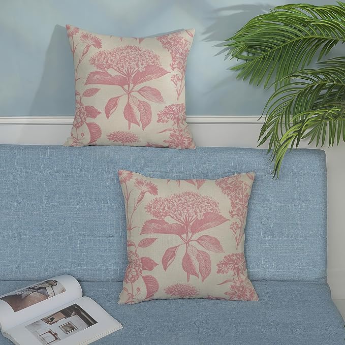 Pink Pillow Covers 20x20 Inch 2 Pcs Boho Vintage Floral Decor Throw Pillows - Image 3