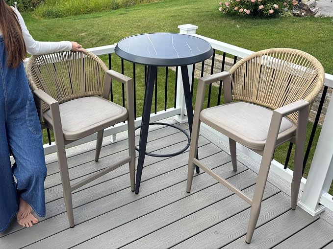 PURPLE LEAF Wicker Bar Stool Set of 2 Bar Height Stools - Image 2