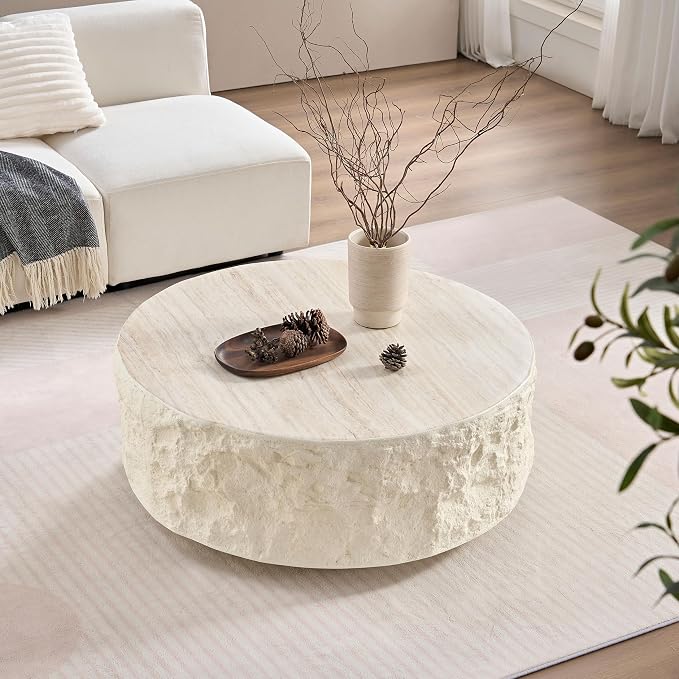 Round Coffee Table for Living Room Circle Coffee Table Modern Drum Center Table - Image 3