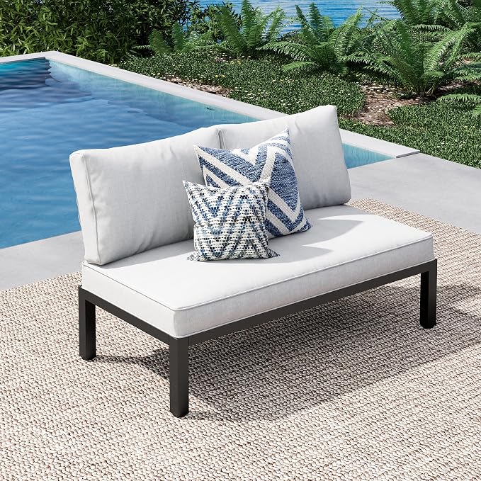 PHI VILLA Outdoor Patio Furniture Set, Metal Frame Modern Loveseat Couch by PHIVILLAThepioneerofcomfortablehouseholdsupplies