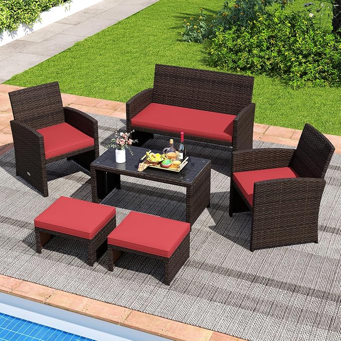Tangkula 2 Pieces Patio PE Rattan Ottomans, Poolside and Yard - Image 9