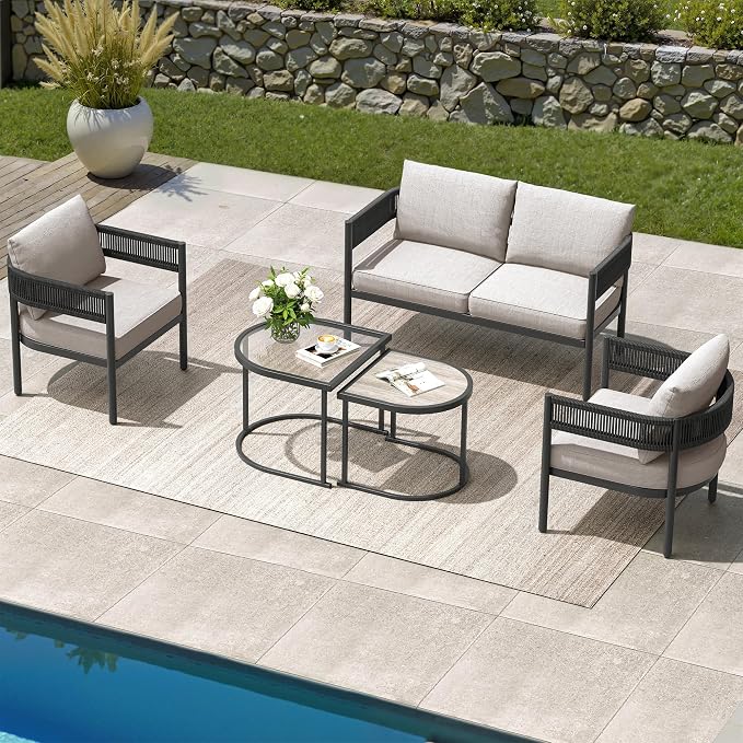 Grand patio 5-Piece Outdoor Furniture Set, 4 Seats Wicker Sofa Conversation Set - Image 3