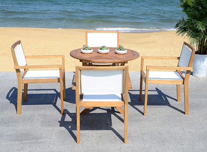Safavieh Outdoor Collection Chante Teak 35.4" Round Table 5 Piece Dining Set - Image 2