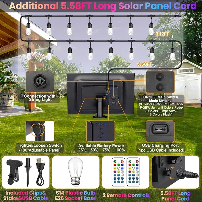 50FT RGB Solar Outdoor String Lights - Image 2
