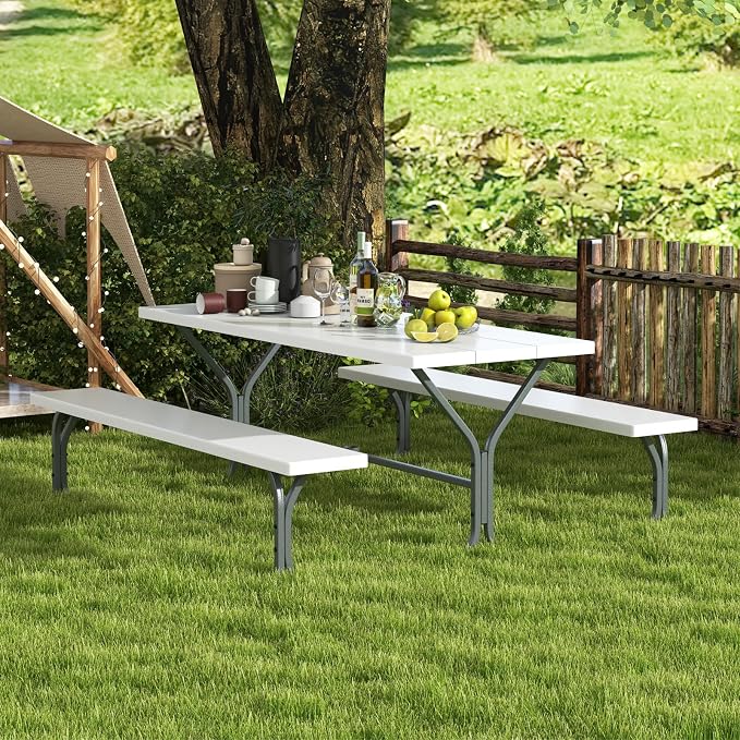 Giantex Picnic Table 6FT for 8 Person, Outdoor Table Set w/ 2 Benches, - Image 2