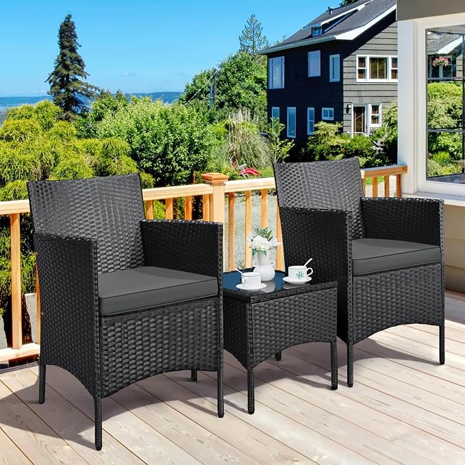 Yaheetech 3 Pieces Patio Porch Furniture Set, Outdoor PE Rattan Wicker - Image 2
