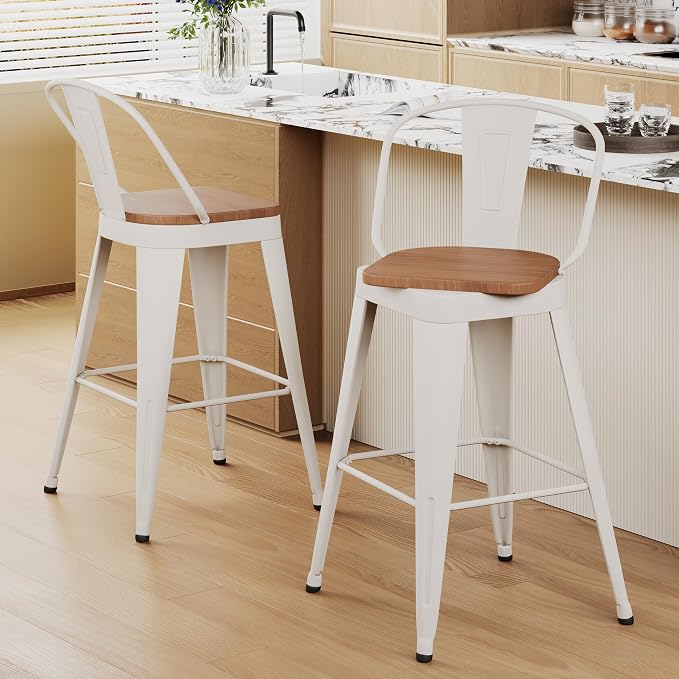 Aklaus Swivel Metal Bar Stools 24 inch Swivel Counter Height Barstools Set of 2 - Image 7