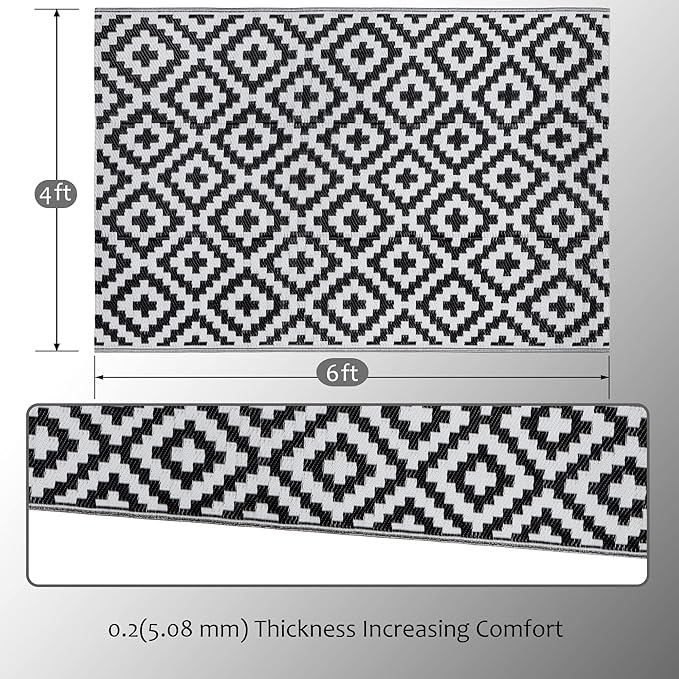 SAND MINE Waterproof Outdoor Rug 4x6 ft, Plastic Reversible Rug, Modern Area Rug - Image 2