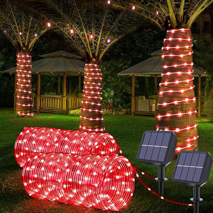 Solar Rope Lights, 2 Packs Total 66ft 200LED Solar String Lights, 8 Modes by Jnaurb