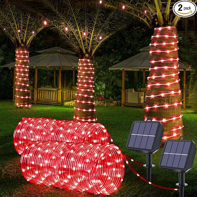 Solar Rope Lights, 2 Packs Total 132ft 400LED Solar String Lights, 8 Modes by Jnaurb