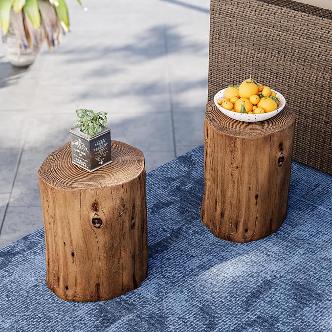 SUNBURY Outdoor Side Table Set of 2, Tree Stump Side Table Light Oak Colored - Image 2