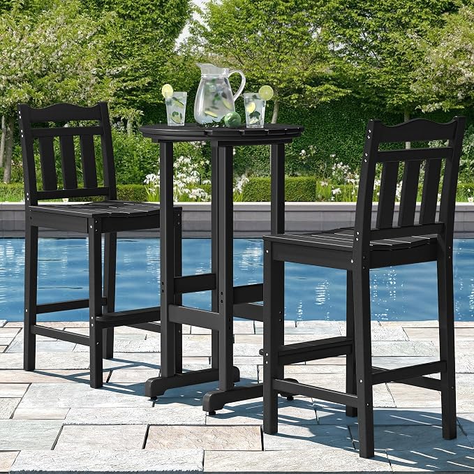 nalone Outdoor Bar Chairs and Table Set, HDPE Balcony Adirondack Chairs and - Image 2