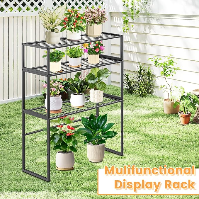 3 Tier Metal Plant Stand Indoor Outdoor, Potted Multiple Flower Pot Holder Rack - Image 4