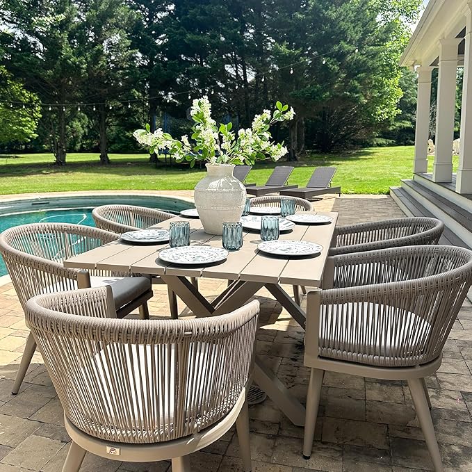 PURPLE LEAF Patio Dining Set for 6 All-Weather Wicker 7 Piece Aluminium Outdoor by PURPLELEAF