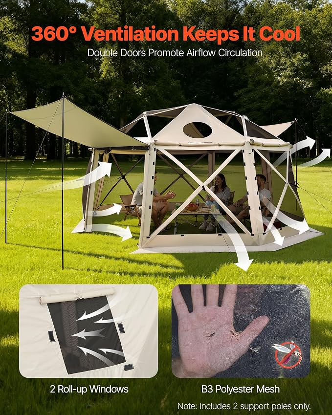 VEVOR Pop up Gazebo Screen Tent, 15 x 15 ft, 13-Sided Spherical Camping Canopy - Image 6