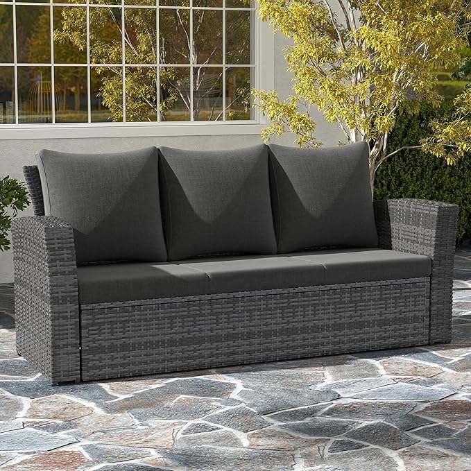 Wisteria Lane All Weather Wicker Patio Couch, 3 Seats Patio Sofa by WisteriaLane
