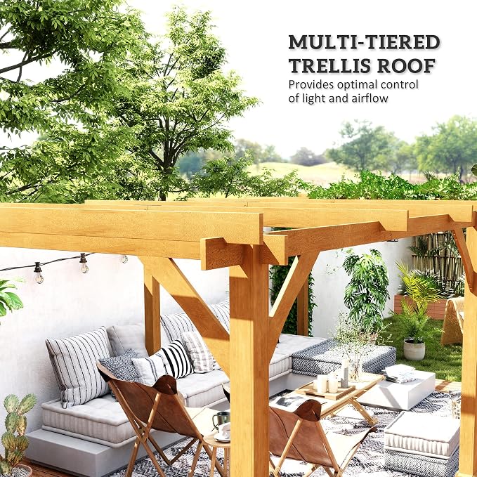 Outsunny 20' x 10' Outdoor Pergola, Wood Gazebo Grape Trellis - Image 4