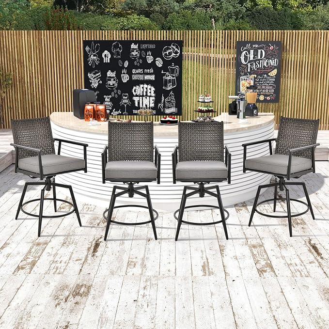 Tangkula Patio Swivel Bar Stools Set of 4, Outdoor Counter Height Bar Chairs - Image 2