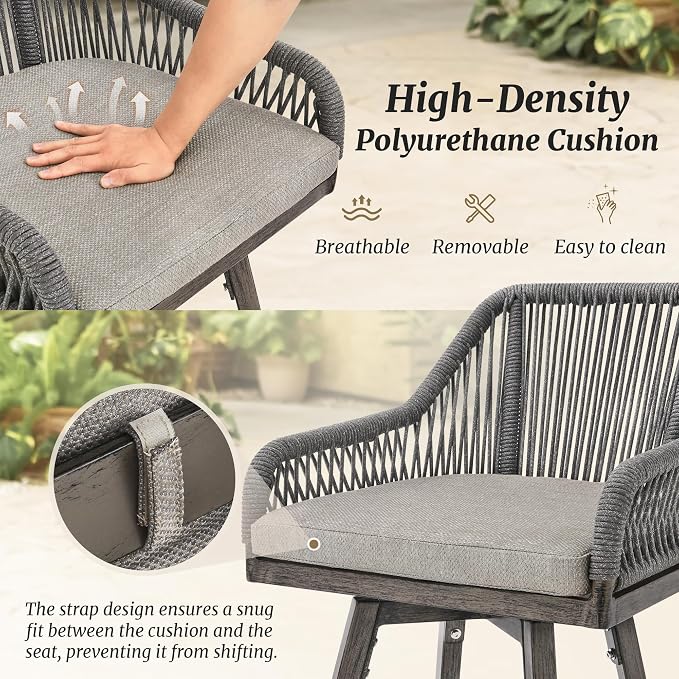 Outdoor Bar Stools Set of 4, 360° Swivel Aluminum Rattan Bar Stool - Image 5