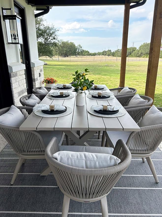PURPLE LEAF 9 Pieces Patio Dining Set Wicker Outdoor Furniture Rectangular by PURPLELEAF